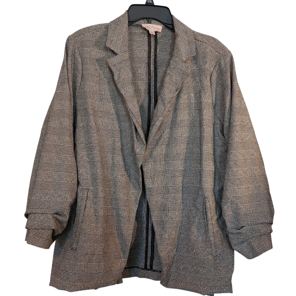 Philosophy Women's Herringbone Plaid Jacket Open Blazer 80s 2X EUC